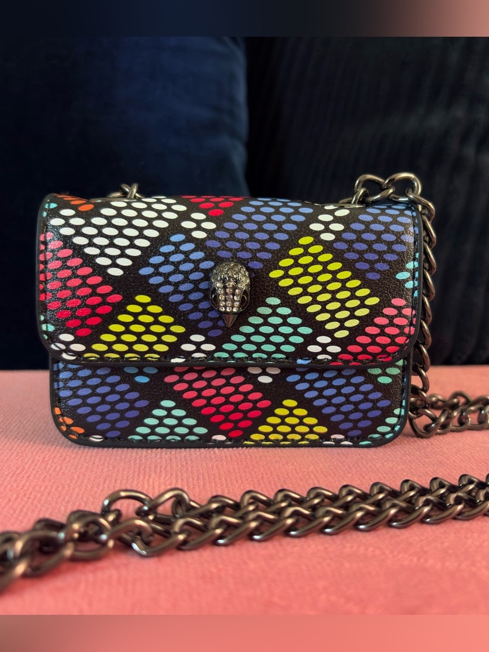 Kurt Geiger Rainbow Pattern Leather Crossbody with Snake Clasp - Picture 5 of 7